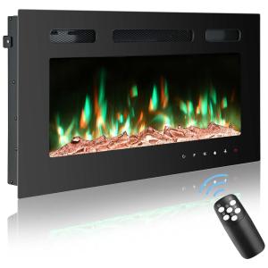 Lareira Elétrica de Embutir A41x81L com Controle Remoto e 9 Cores de LED, 1500W, 110v, OUTDOOR DIAMOND 36 Inch Electric Fireplace Inserts