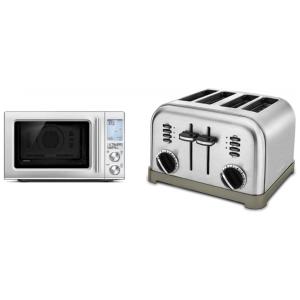 Micro Ondas de Bancada 3 em 1 em Aço Inoxidável e Torradeira Cuisinart CPT180P1 com 4 Fatias, 110V 1800W, Breville, Prata