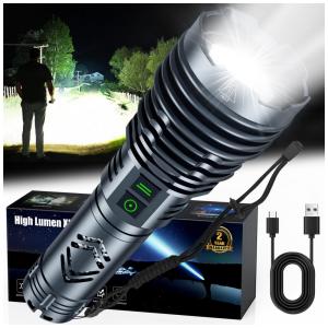 Lanterna Recarregável de Alta Potência 5500 Lumens Baibian, Super Brilhante, Tática e Resistente à Água, com Zoom e 6 Modos de Iluminação,