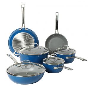 Conjunto de Panelas Antiaderente de Cerâmica Livre de PFA e Titânio Não Tóxico, 10 Peças, Sur La Table, Azul