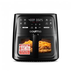 Fritadeira Elétrica Air Fryer Gourmia Preta 7,6L Janela com Luz 8 Programas FryForce 360 1700W 110V