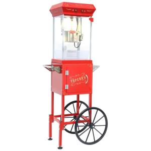 Pipoqueira com Carrinho, Design Vintage e Acabamento em Aço Inoxidável, Gaveta Coletora, 24 Copos por Lote, Vermelha,FammyLoft