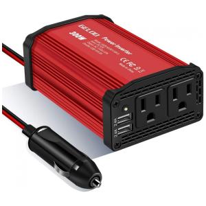 Inversor de Potência 300W DC 12V para AC com 4.8A USB, 110v, GELOO, Vermelho