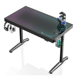 Mesa Gamer Ergonômica 43" 109 cm com Ganchos para Fones de Ouvido, 4 Portas USB, Luz LED com Sincronização Musical e Suporte para Monitor