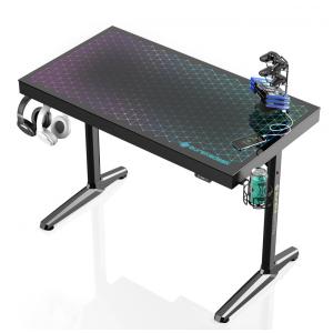 Mesa Gamer Ergonômica 43" 109 cm com Ganchos para Fones de Ouvido, 4 Portas USB, Luz LED com Sincronização Musical e Suporte para Monitor