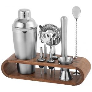 Kit Bn Profissional 10 Peças em Aço Inoxidável com Suporte de Bambu, BIRDROCK HOME 11630, Prateado