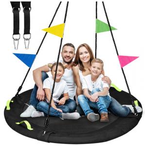 Balanço Redondo Saucer 152 cm HeyZoo Preto com Cordas Multi-Fios Capacidade 408 kg para Quintal