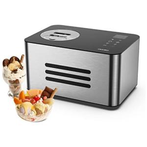 Máquina de Sorvete Automática 1,4L em Aço Inoxidável com 4 Modos e Compressor Embutido, UKKISO, Prata e Preta