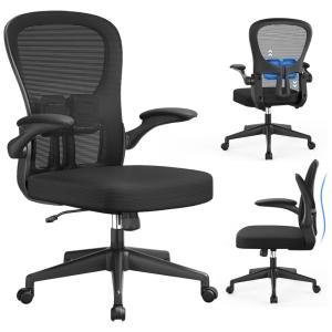 Desk Chair Cadeira de Escritório Ergonômica Giratória com Suporte Lombar e Altura Ajustáveis, YONISEE, Preto