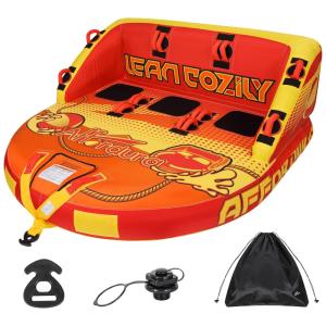 Boia Rebocável Aquática para 3 Pessoas com Saco de zenamento e Válvula Boston, Affordura, Amarelo e Laranja