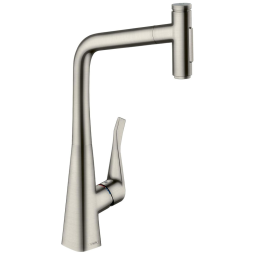 Torneira Cozinha com Pulverizador Pull Out, Óptica de Aço Inoxidável, hansgrohe Metris 73816801