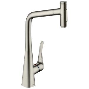 Torneira Cozinha com Pulverizador Pull Out, Óptica de Aço Inoxidável, hansgrohe Metris 73816801