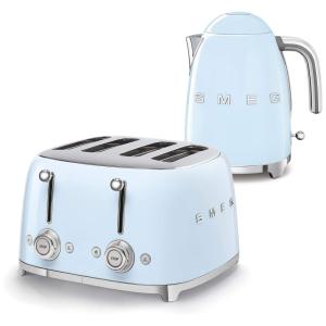 Smeg 50s Retro Torradeira de 4 Fatias Chaleira Elétrica 1.7L 110V, Azul