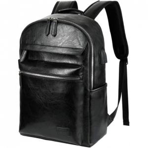 VBG VBIGER Mochila de Couro PU a Prova dÁgua Masculina, Preta