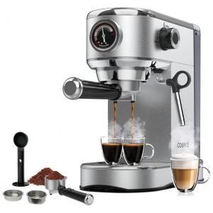 Máquina de Café Expresso 15 Bar COSIKIE com Vaporizador, Aço Inoxidável 1450W 110V Prata