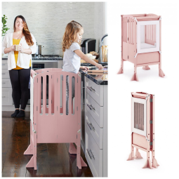 Guidecraft Kitchen Helper Torre Infantil Rosa Edição Limitada - Escada Montessori Dobrável Original