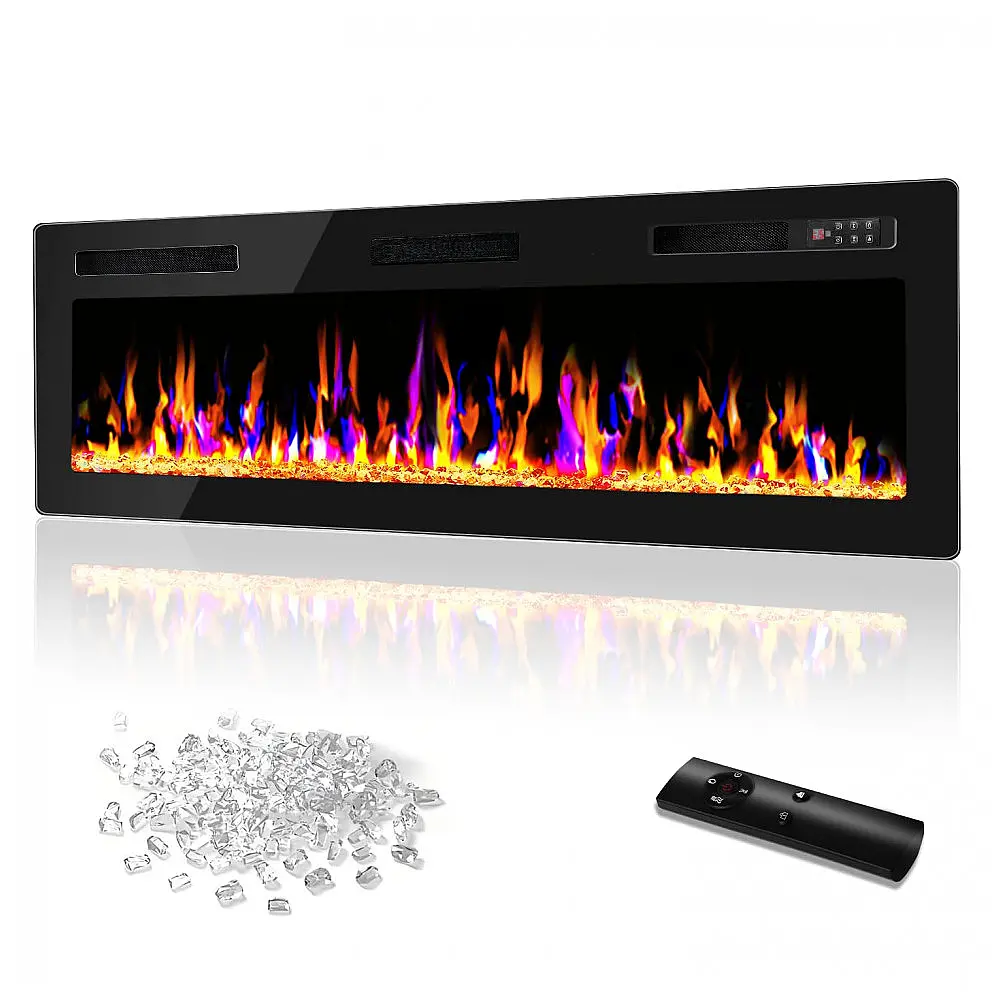Lareira Elétrica Embutir 45x152cm VITESSE 60 FP C3, 1500W, 110V, Controle Remoto, LED, Chamas Multicoloridas, Temporizador, Preto