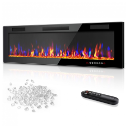 Lareira Elétrica de Embutir A45x152L com Controle Remoto e Digital, Luz LED, Chamas Multicolorida e Temporizador, 1500W, 110v