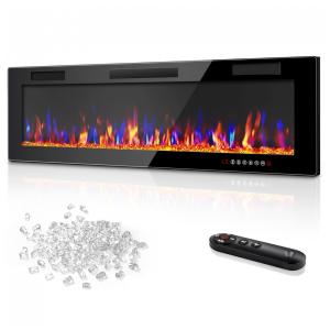 Lareira Elétrica de Embutir A45x152L com Controle Remoto e Digital, Luz LED, Chamas Multicolorida e Temporizador, 1500W, 110v