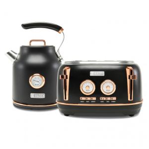 Conjunto chaleira elétrica e torradeira HADEN Dorset inox preta e cobre 4 fatias 1,7L 1500W 110V