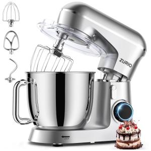 Batedeira Elétrica de Bancada 4.5 Litros 10 Velocidades em Aço Inoxidável, 110V 1300W, Zurio, Prata