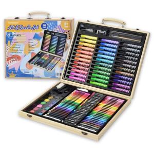 Kit Lápis de Cor Profissional com Maleta de Madeira 130 peças Tintas Acrílicas, Aquarela, DARNASSUS, Marrom