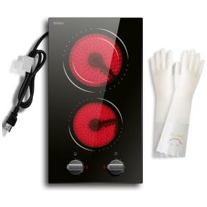 Cooktop Elétrico Hobsir 2 Queimadores, Fogão Elétrico de 110v 30 cm Controle de Botão Cooktop de Vidro Radiante Embutido na Bancada