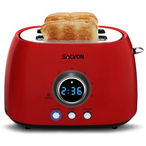 Torradeira Elétrica de 2 Fatias com 6 Níveis de Tostagem, 825W, 110v, SACVON, Vermelho