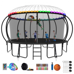 Cama Elastica Capacidade até 680 kg, Tamanho 4,5 Metros com Luz LED e Cesta de Basquete, SKYUP, Preto