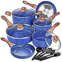 Conjunto de Panelas Antiaderentes de Pedra e Utensílios, 15 Peças, MICHELANGELO, Azul