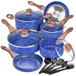 Conjunto de Panelas Antiaderentes de Pedra e Utensílios, 15 Peças, MICHELANGELO, Azul