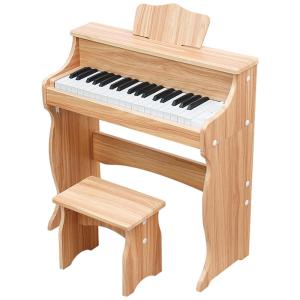 Piando Infantil de Madeira Educacional com 37 Teclas, Vários Sons, Reprodução de Gravação, Losbenco, Bege