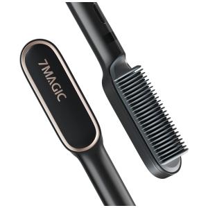 Escova Alisadora Elétrica com 9 Configurações de Temperatura e Desligamento Automático, Bivolt, 7MAGIC 7M610 Straightening Brush, Preto