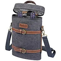 Bolsa Térmica Para Transporte de Vinhos de Couro até 2 Garrafas, SUNFLORA, Preto