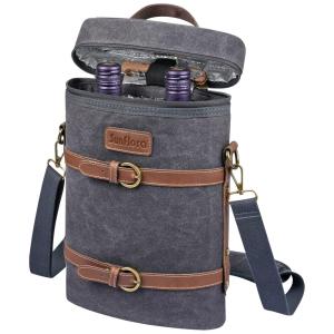 Bolsa Térmica Para Transporte de Vinhos de Couro até 2 Garrafas, SUNFLORA, Preto