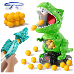 Dinossauro de Tiro JUKUDAHU Verde com Luz, Som, Placar e 12 Bolas de Espuma para Crianças 3+
