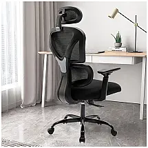 Cadeira de Escritório Ergonômica Giratória com Apoio 3D Ajustável, Conforto e Suporte, KERDOM Preto