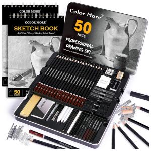 Kit Lápis de Cor Profissional com Estojo 52 peças Tintas Acrílicas, Aquarela, COLOR MORE 0211, Preto