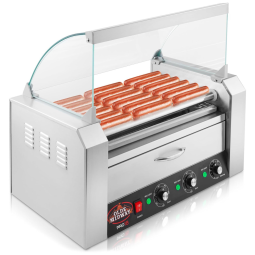 Máquina para Cachorro Quente 7 Rolos até 18 Salsichas com Gaveta de Aquecimento, 110V 1100W, OLDE MIDWAY, Prata
