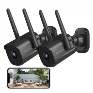 Câmera de Segurança com Fio 2.4G WIFI 2K com Detecção de Movimento e Visão Noturna, 2 UN, Septekon, Preta