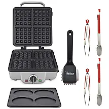 WAF 300P1 máquina de waffle belga de 4 fatias com placas de panqueca, pincel pequeno resistente e pacote de pinças de nylon de 8 polegadas 3