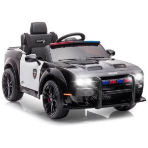 Carro Elétrico Infantil Policial a Bateria 12V e 1 Assento com 3 Velocidades, YOFE, Branco