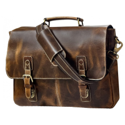 Bolsa Maleta Couro de Búfalo Unissex para Laptop, RUSTIC TOWN, Marrom