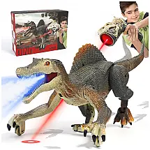 Brinquedo Dinossauro Spinosaurus que Anda e Rugi de Controle Remoto com Névoa de Spray, Luz e Balança a Cabeça para Crianças Acima de 3
