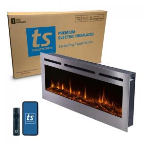 Lareira Elétrica de Embutir A54x127L com Controle por APP e Chamas Multicoloridas, 110V 1500W, Touchstone 86273, Prata