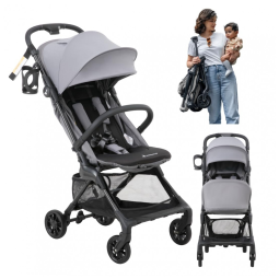 Carrinho compacto BabbleRoo Hoplite Cinza Carvão - Leve 5,6 kg, Estrutura em Liga de Aço, Reclinação 175°, Capota Impermeável UPF 50+