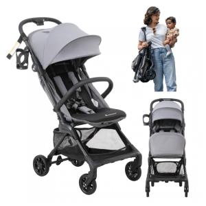 Carrinho compacto BabbleRoo Hoplite Cinza Carvão - Leve 5,6 kg, Estrutura em Liga de Aço, Reclinação 175°, Capota Impermeável UPF 50+