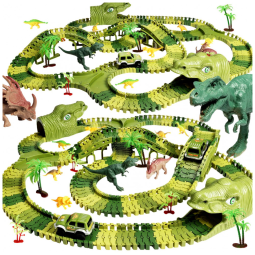 Brinquedos de Dinossauros para Crianças 266 Peças Crie um Mundo dos Dinossauros com Pistas de Corrida, great dachong