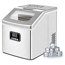 Máquina de Gelo até 18 kg em 24H Portátil com Autolimpeza Automática, Colher e Cesta de Gelo, 110V, EUHOMY, Prata