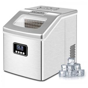 Máquina de Gelo até 18 kg em 24H Portátil com Autolimpeza Automática, Colher e Cesta de Gelo, 110V, EUHOMY, Prata